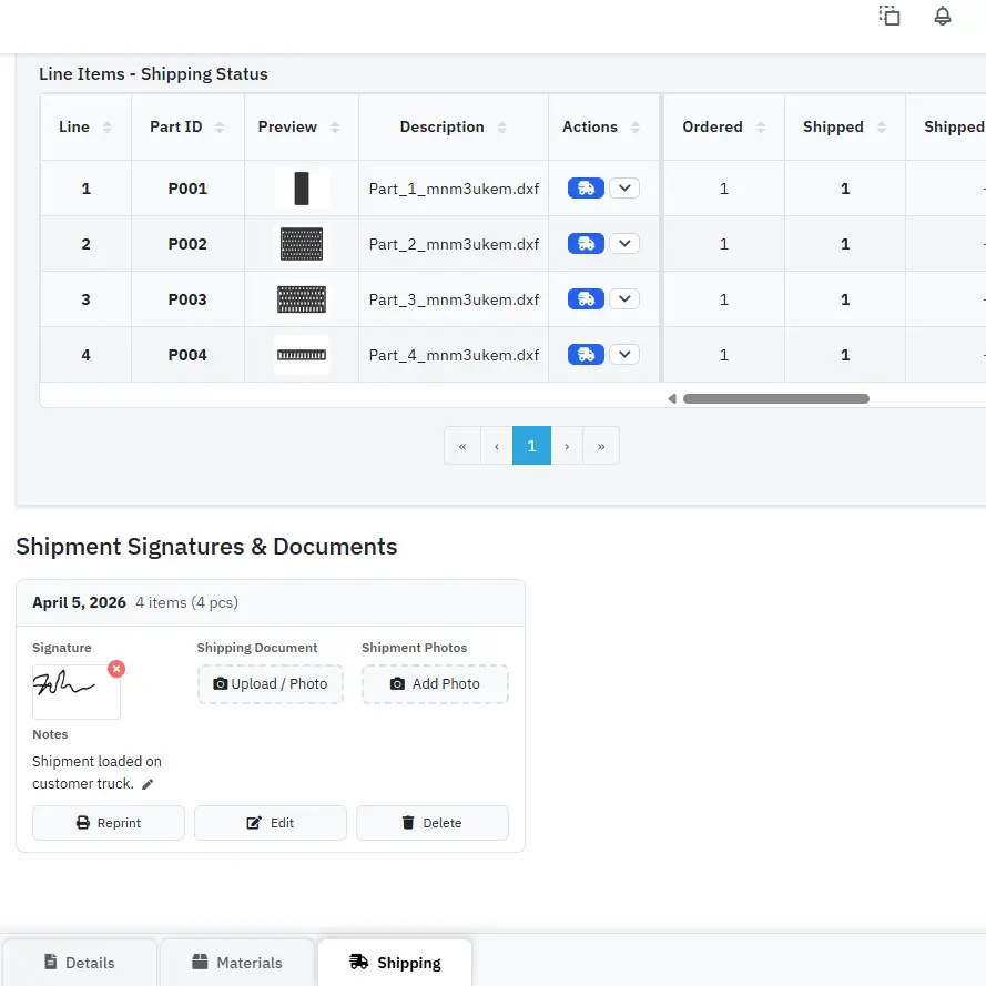 Shipping ticket with proof of delivery and signature capture